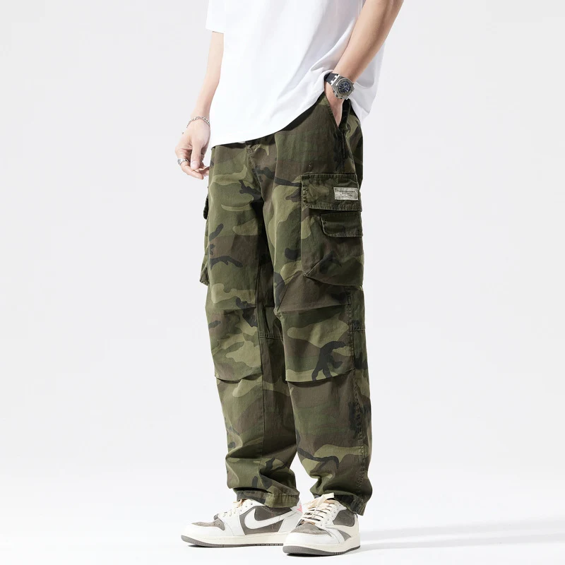Herren Locker geschnittene Mehrfach-Taschen Cargohose mit Kordelzug und Camouflage-Muster Drune