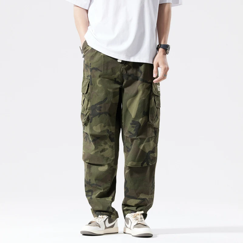 Herren Locker geschnittene Mehrfach-Taschen Cargohose mit Kordelzug und Camouflage-Muster Drune