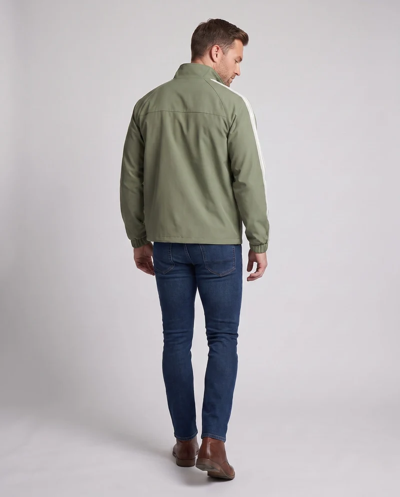 Leichte Sportjacke für Herren mit Ärmelstreifen, durchgehendem Reißverschluss und elastischen Bündchen