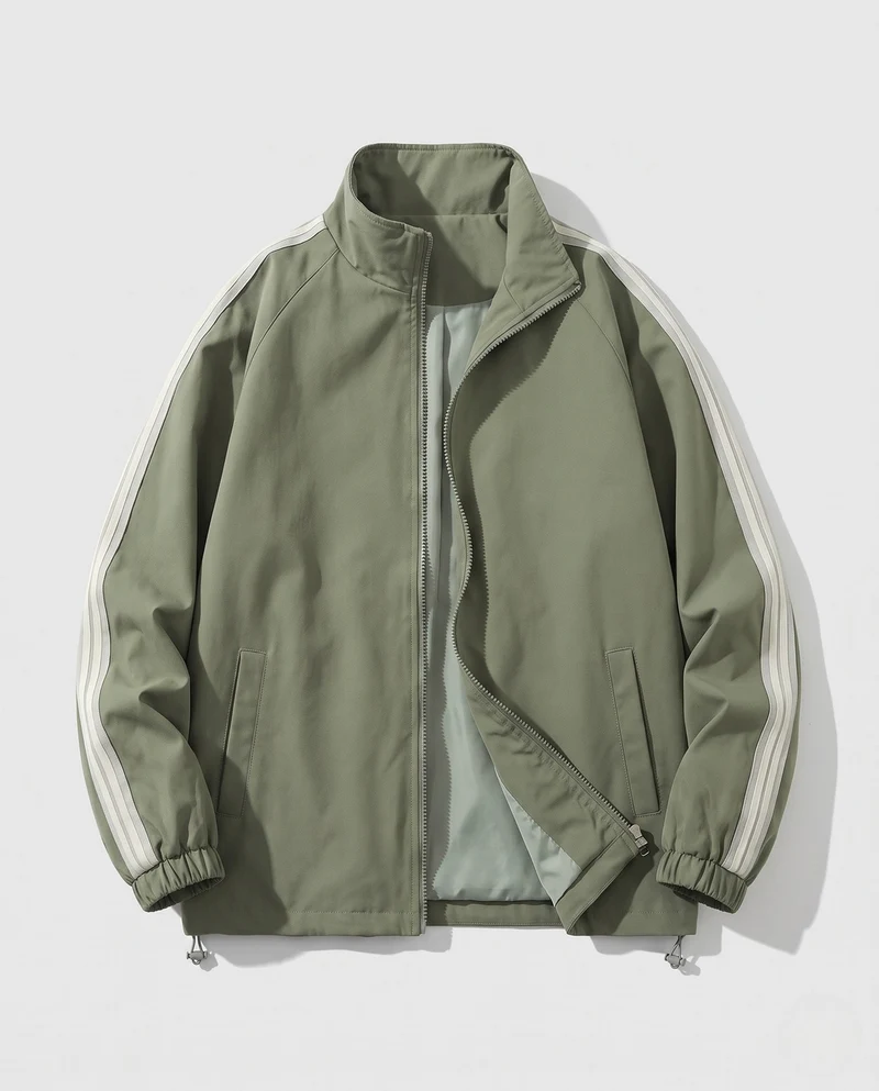 Leichte Sportjacke für Herren mit Ärmelstreifen, durchgehendem Reißverschluss und elastischen Bündchen