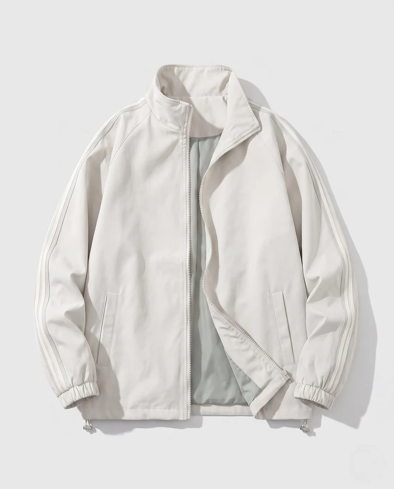 Leichte Sportjacke für Herren mit Ärmelstreifen, durchgehendem Reißverschluss und elastischen Bündchen