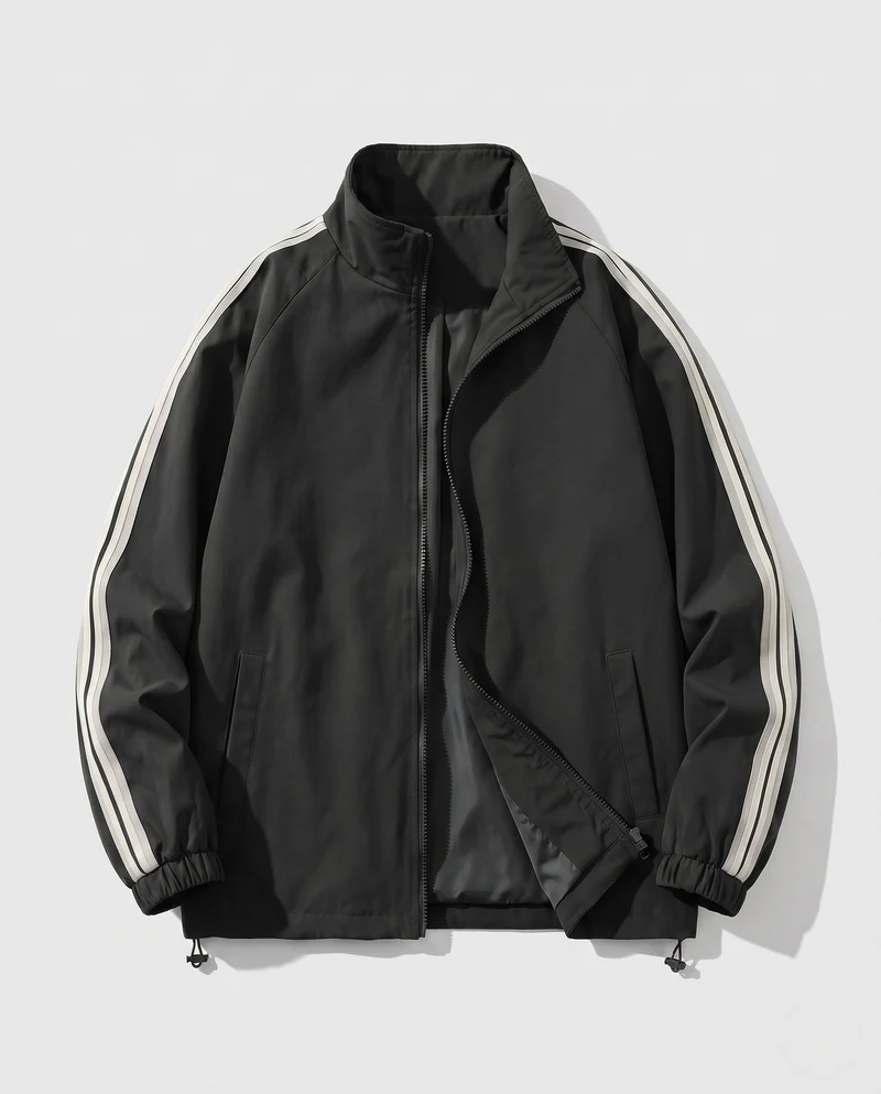 Leichte Sportjacke für Herren mit Ärmelstreifen, durchgehendem Reißverschluss und elastischen Bündchen