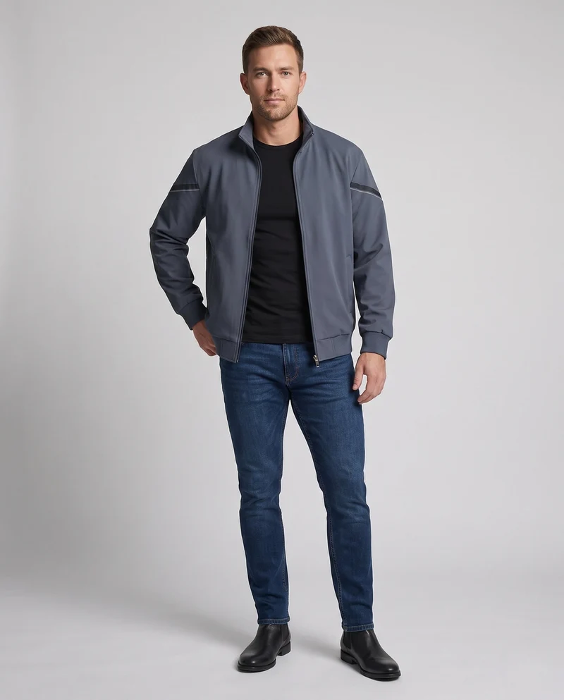 Leichte Trainingsjacke für Herren mit Stehkragen, gerippten Bündchen und reflektierenden Ärmelnstreifen