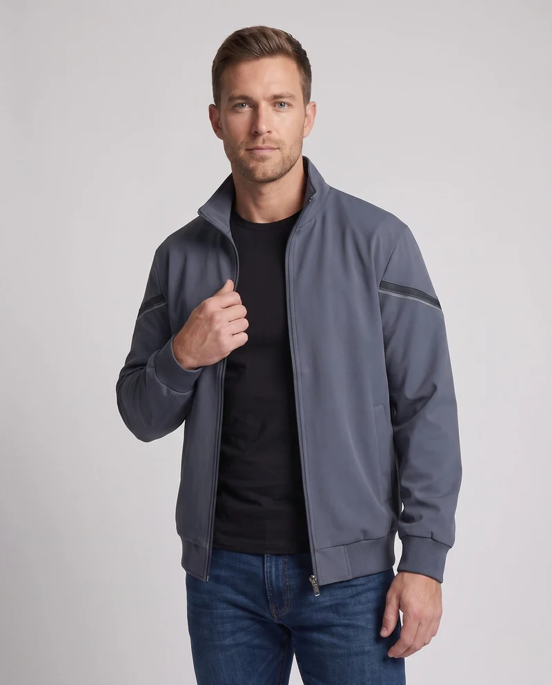 Leichte Trainingsjacke für Herren mit Stehkragen, gerippten Bündchen und reflektierenden Ärmelnstreifen