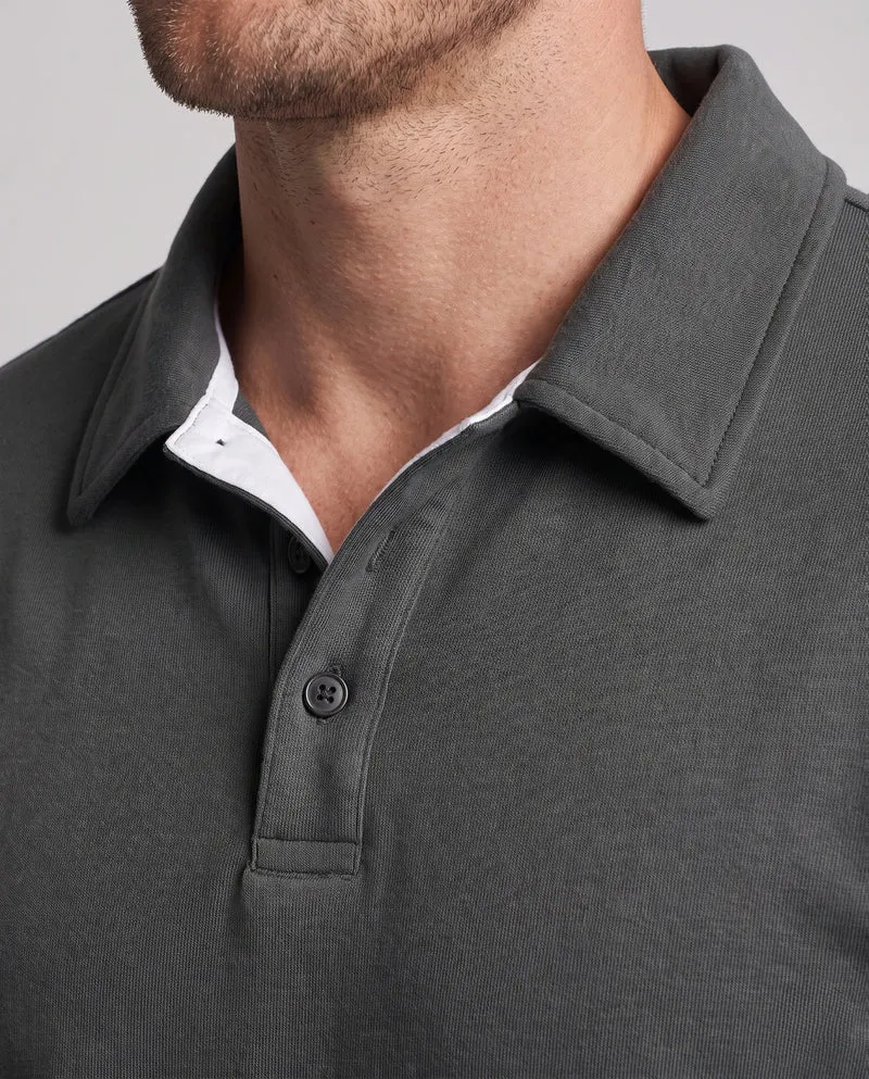 Herren lockere Passform Polohemd Sweatshirt mit Hemdkragen, subtiler Knopfleiste und kontrastierenden Kragen- und Ärmelverzierungen