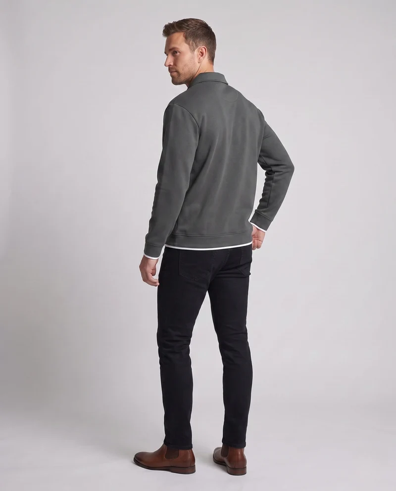 Herren lockere Passform Polohemd Sweatshirt mit Hemdkragen, subtiler Knopfleiste und kontrastierenden Kragen- und Ärmelverzierungen