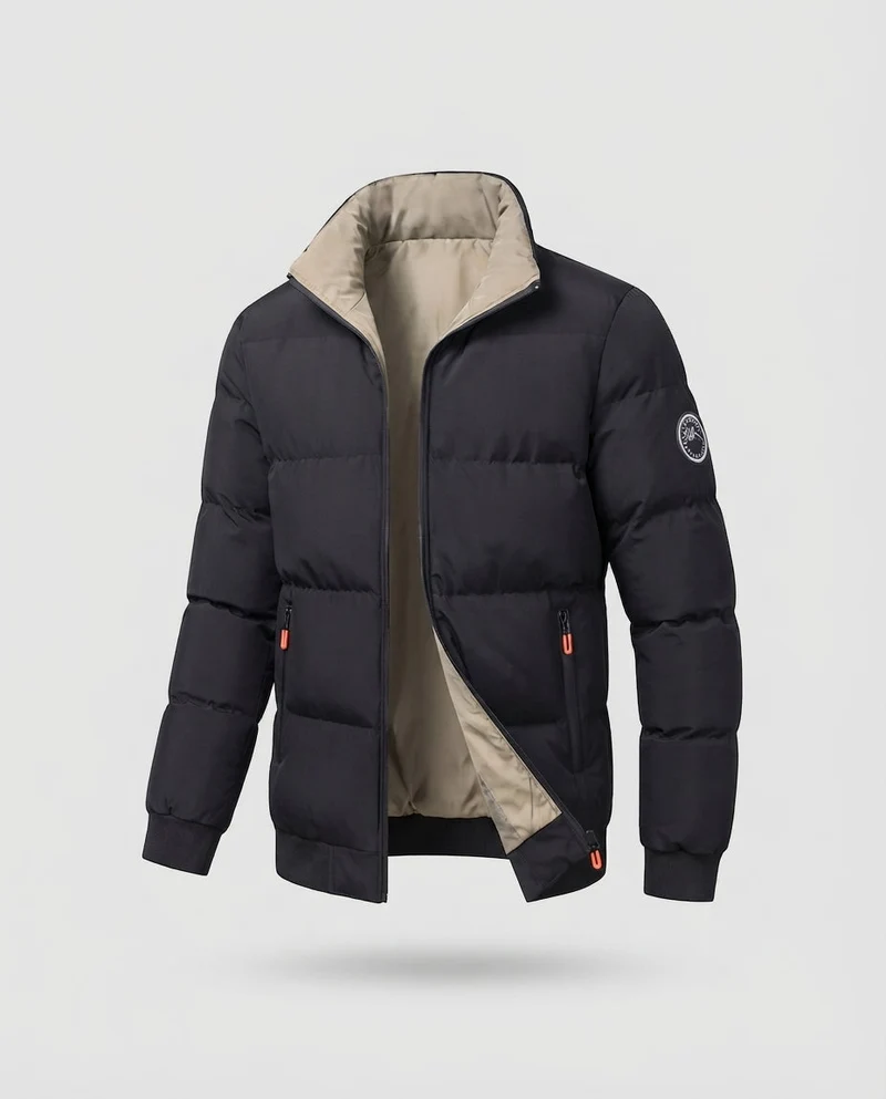 Herren Modern City Puffer mit hohem geschlossenen Kragen, thermischer Isolierungsfüllung, verdecktem zwei-Wege-Reißverschluss und Reißverschlusstaschen