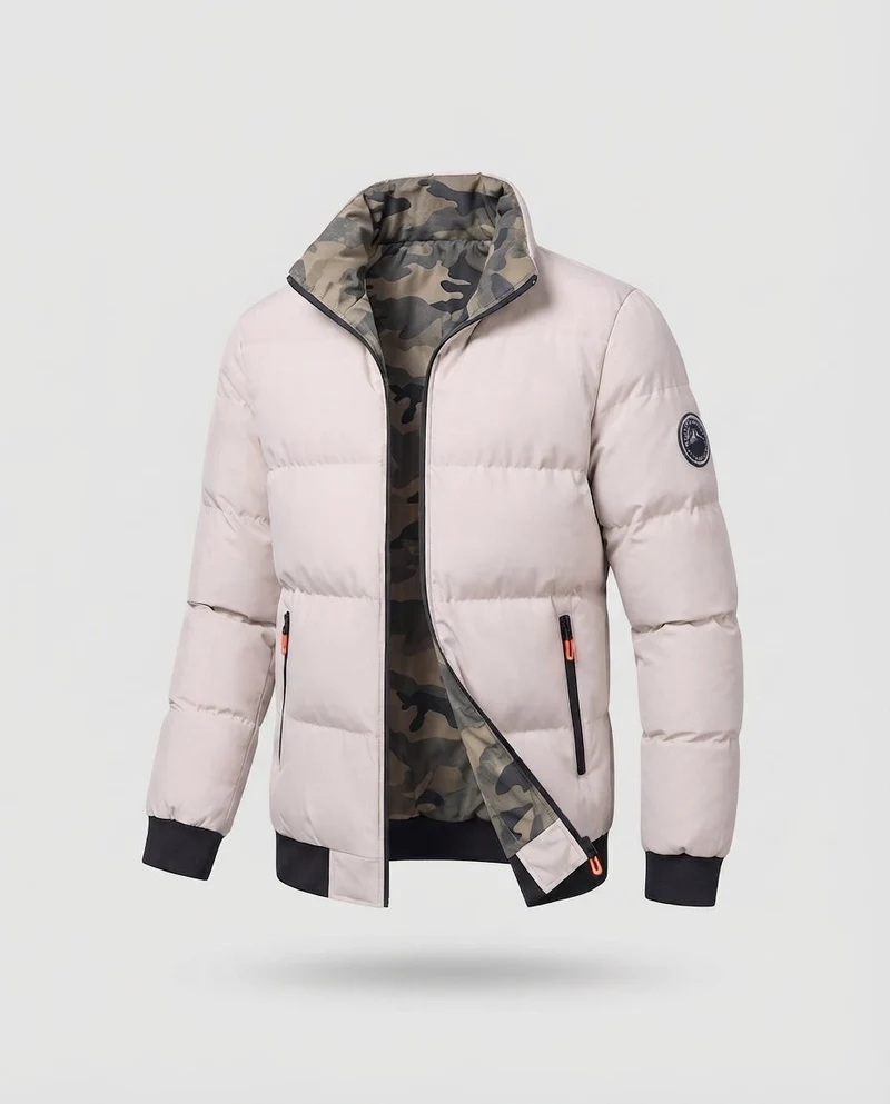 Herren Modern City Puffer mit hohem geschlossenen Kragen, thermischer Isolierungsfüllung, verdecktem zwei-Wege-Reißverschluss und Reißverschlusstaschen