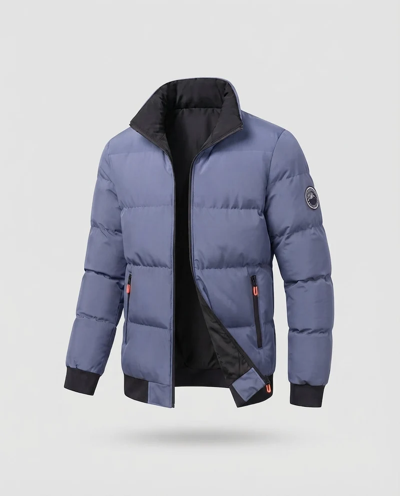 Herren Modern City Puffer mit hohem geschlossenen Kragen, thermischer Isolierungsfüllung, verdecktem zwei-Wege-Reißverschluss und Reißverschlusstaschen
