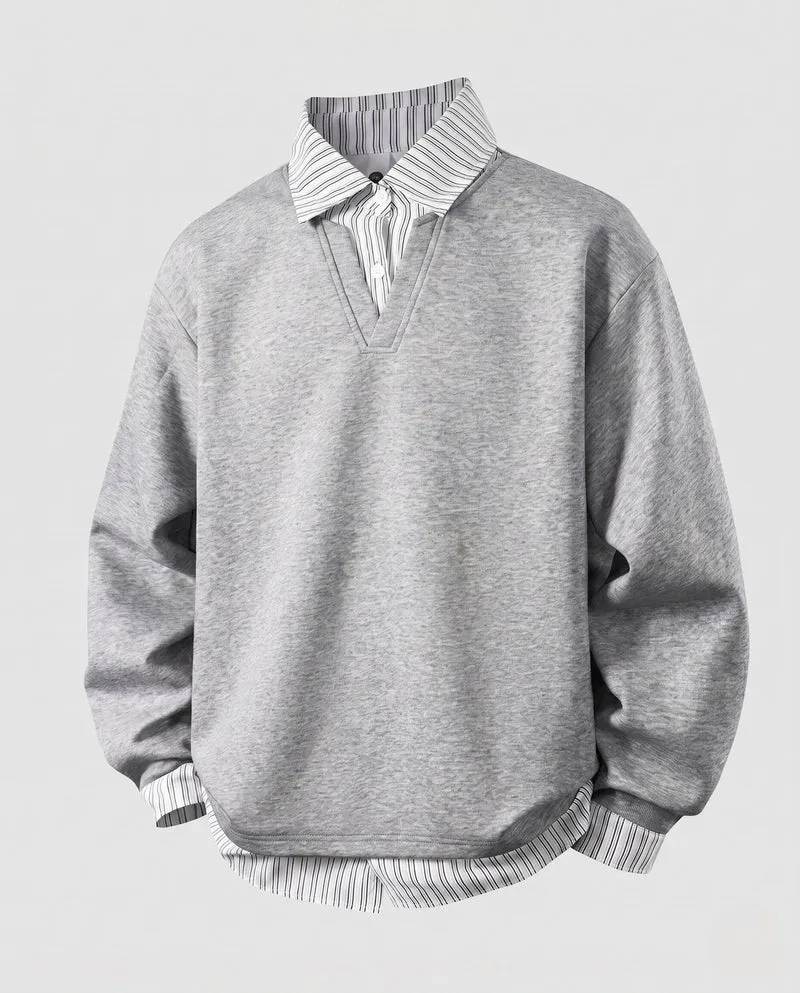 Herren Oversize Pullover mit V-Ausschnitt und Hemd-Lagen-Effekt