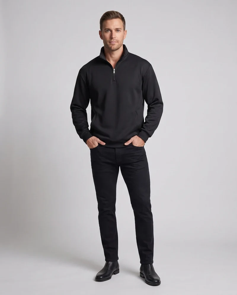 Herren übergroßes Half-Zip Sweatshirt mit Stehkragen und Kängurutasche