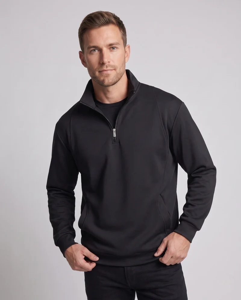 Herren übergroßes Half-Zip Sweatshirt mit Stehkragen und Kängurutasche