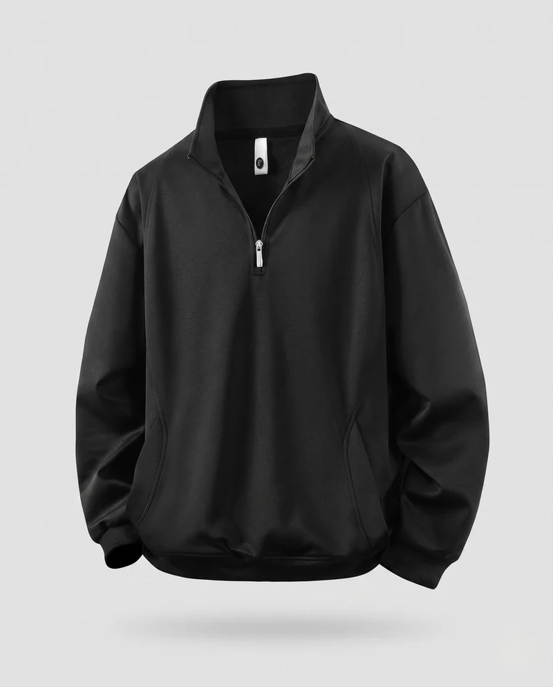Herren übergroßes Half-Zip Sweatshirt mit Stehkragen und Kängurutasche