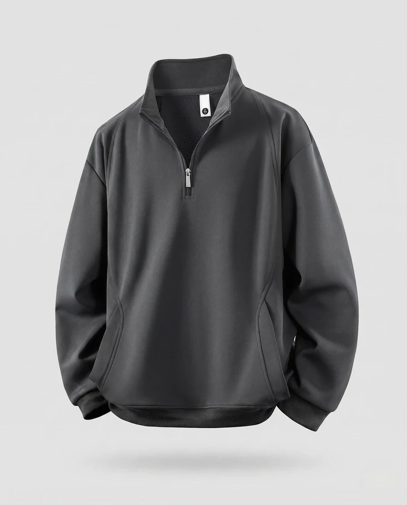 Herren übergroßes Half-Zip Sweatshirt mit Stehkragen und Kängurutasche