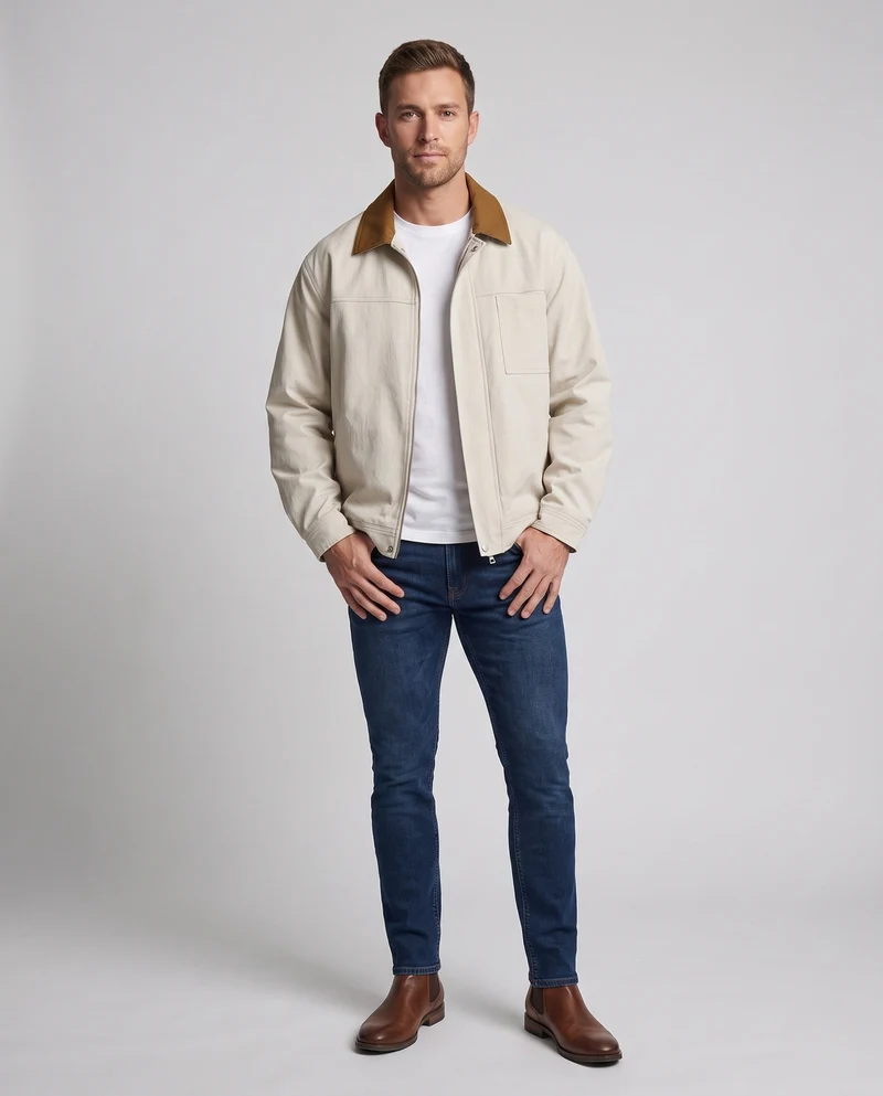 Herren oversized Harrington-Jacke mit durchgehendem Reißverschluss, aufgesetzter Brusttasche und elastischem Saum