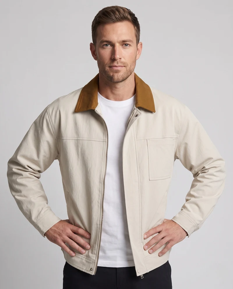 Herren oversized Harrington-Jacke mit durchgehendem Reißverschluss, aufgesetzter Brusttasche und elastischem Saum