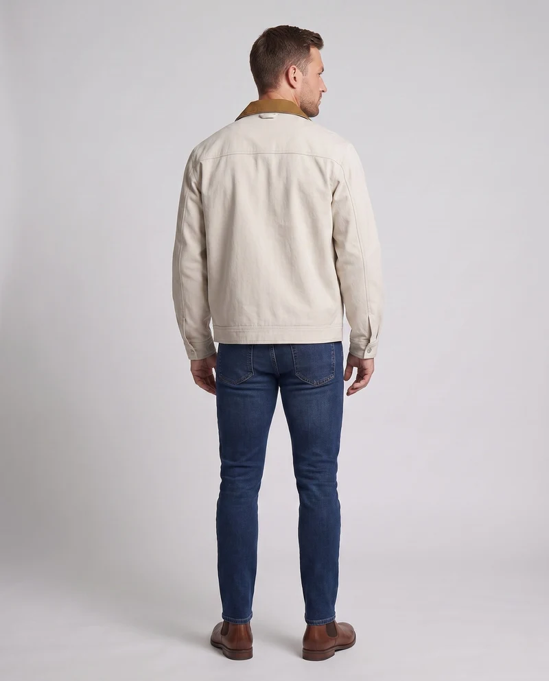 Herren oversized Harrington-Jacke mit durchgehendem Reißverschluss, aufgesetzter Brusttasche und elastischem Saum