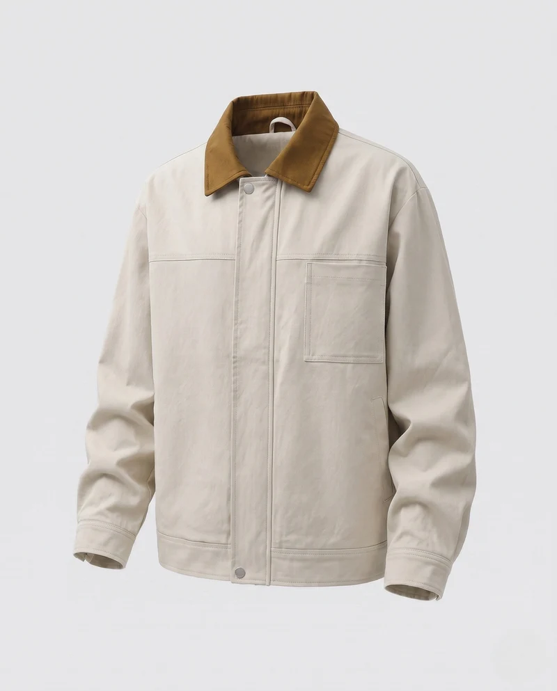 Herren oversized Harrington-Jacke mit durchgehendem Reißverschluss, aufgesetzter Brusttasche und elastischem Saum