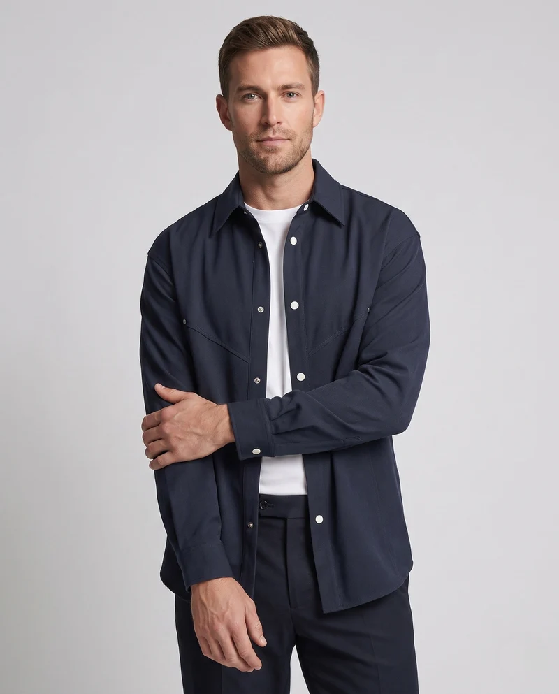 Herren Oversized Shirtjacke mit Druckknopfblende, abgerundetem Saum und weichem Canvas-Stoff
