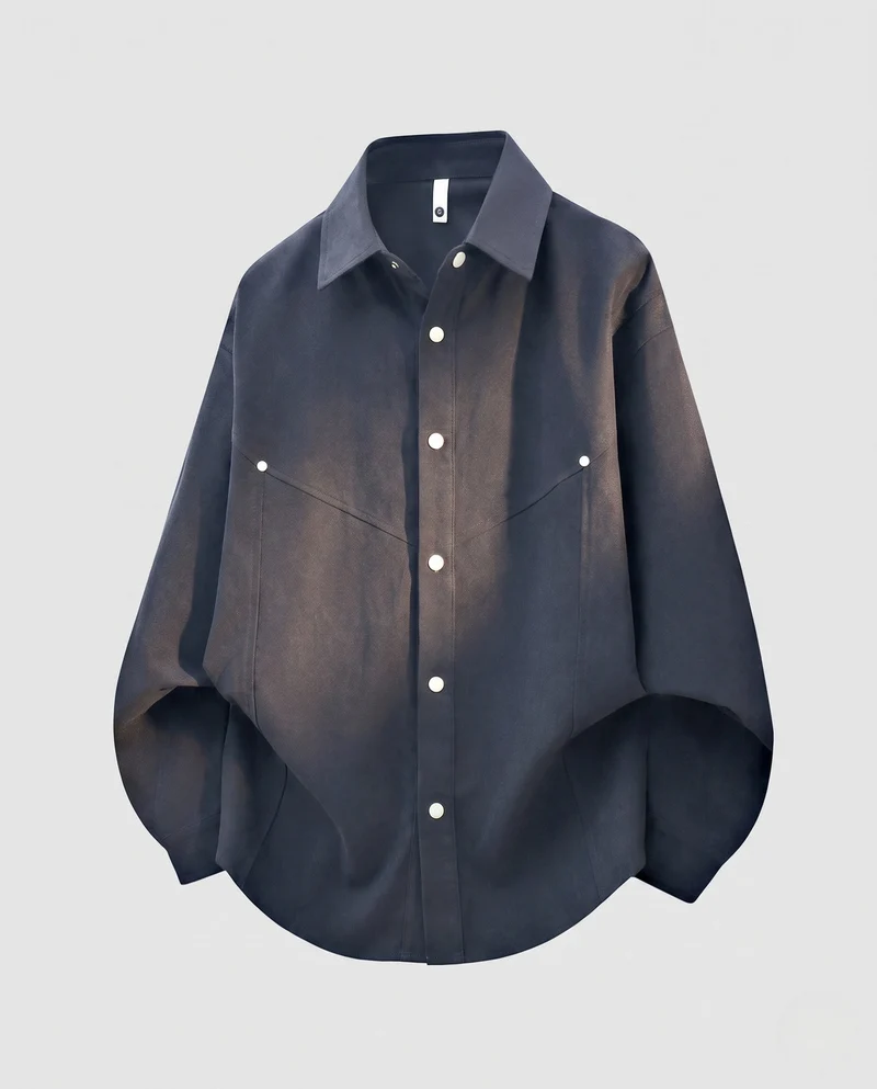 Herren Oversized Shirtjacke mit Druckknopfblende, abgerundetem Saum und weichem Canvas-Stoff