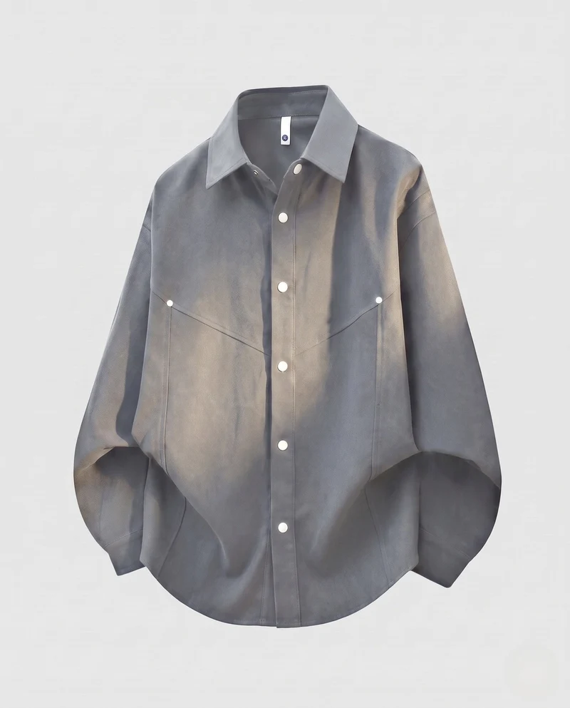 Herren Oversized Shirtjacke mit Druckknopfblende, abgerundetem Saum und weichem Canvas-Stoff