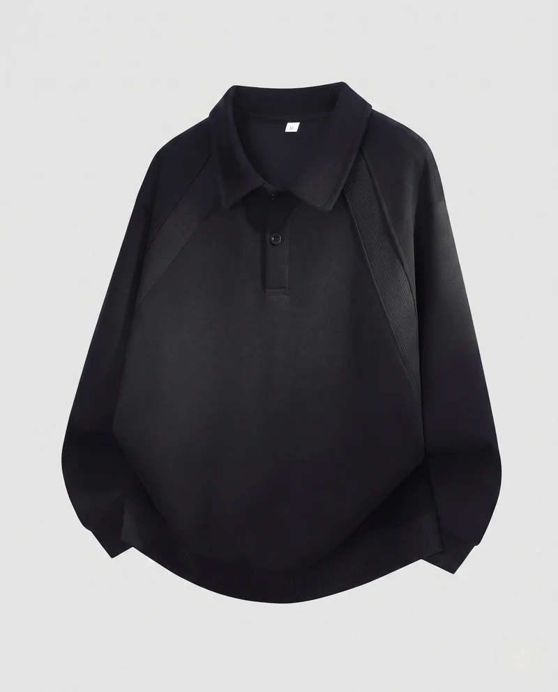 Herren oversized Polo Sweatshirt mit Raglanärmeln, Hemdkragen und abgerundetem Saum
