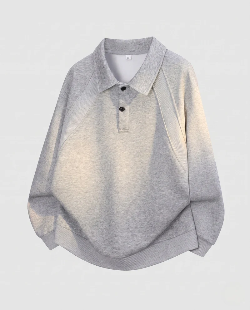 Herren oversized Polo Sweatshirt mit Raglanärmeln, Hemdkragen und abgerundetem Saum