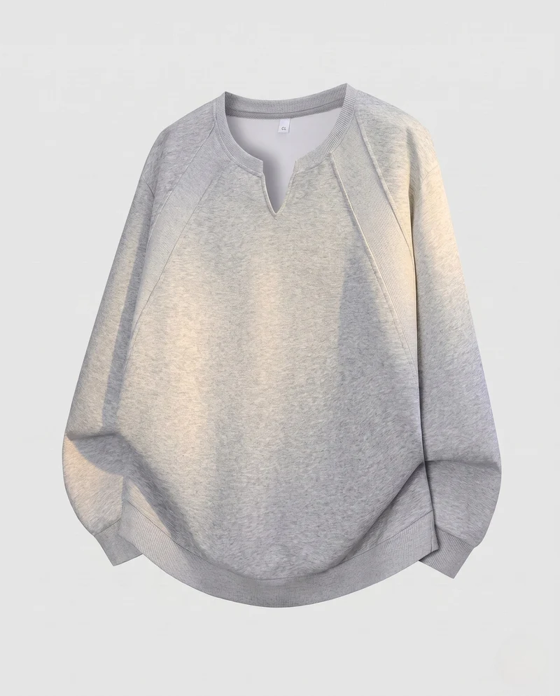 Herren oversized Polo Sweatshirt mit Raglanärmeln, Hemdkragen und abgerundetem Saum