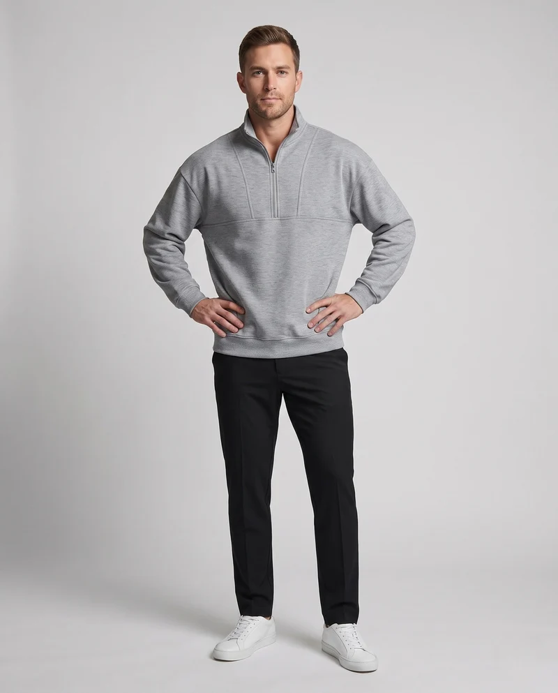 Herren Oversized Sweatshirt mit halbem Reißverschluss, Stehkragen und Raglanärmeln