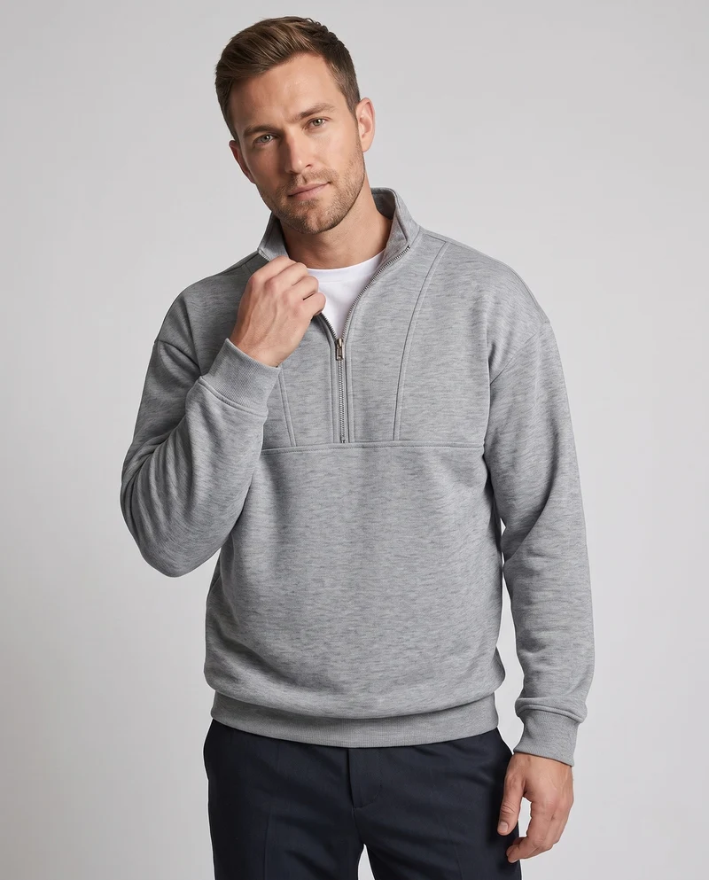 Herren Oversized Sweatshirt mit halbem Reißverschluss, Stehkragen und Raglanärmeln