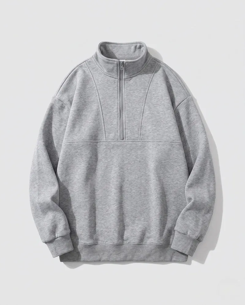 Herren Oversized Sweatshirt mit halbem Reißverschluss, Stehkragen und Raglanärmeln