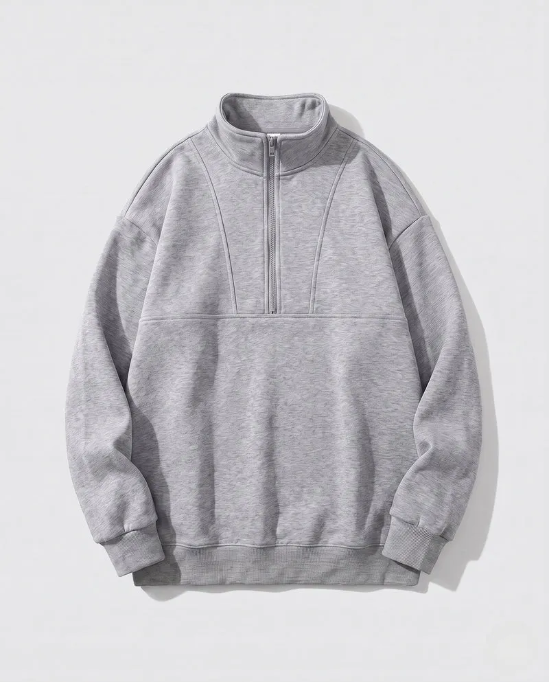 Herren Oversized Sweatshirt mit halbem Reißverschluss, Stehkragen und Raglanärmeln