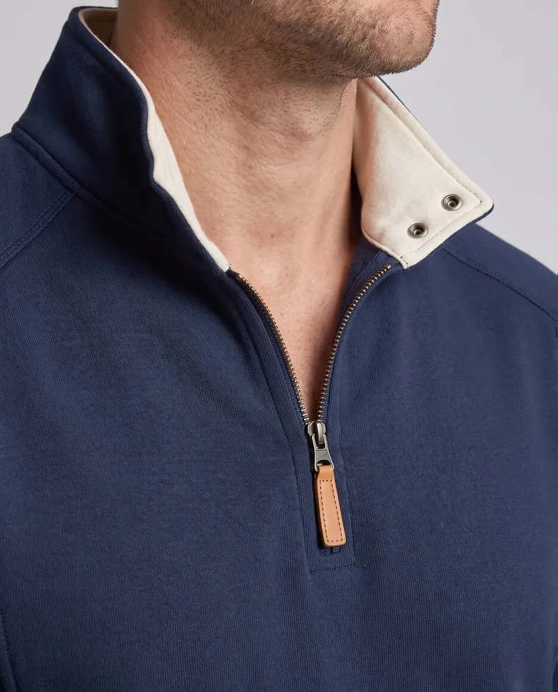 Männer Relaxed Halb-Reißverschluss Sweatshirt mit kontrastierendem Stehkragen und Druckknopfdetails