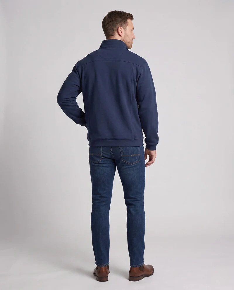 Männer Relaxed Halb-Reißverschluss Sweatshirt mit kontrastierendem Stehkragen und Druckknopfdetails