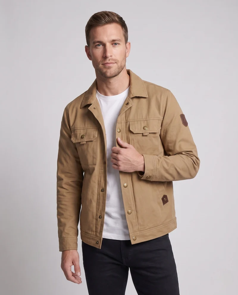 Männer robuster Canvas-Feldjacke mit winddichter Membran, Brustklappen-Taschen und verstärkten Druckknöpfen