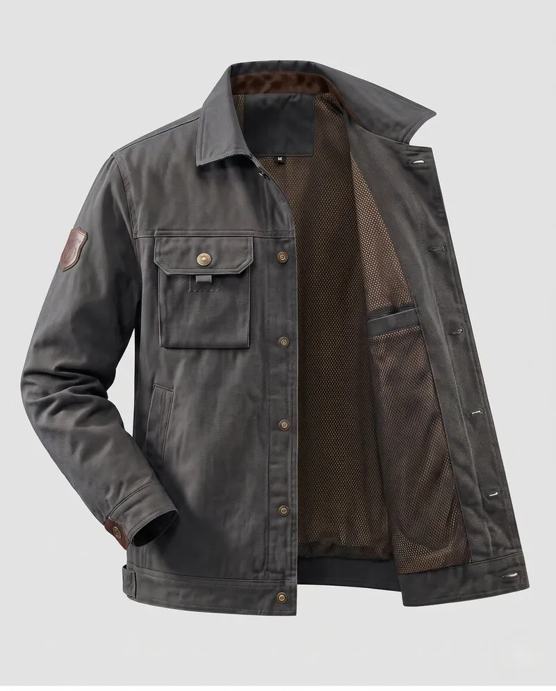 Männer robuster Canvas-Feldjacke mit winddichter Membran, Brustklappen-Taschen und verstärkten Druckknöpfen