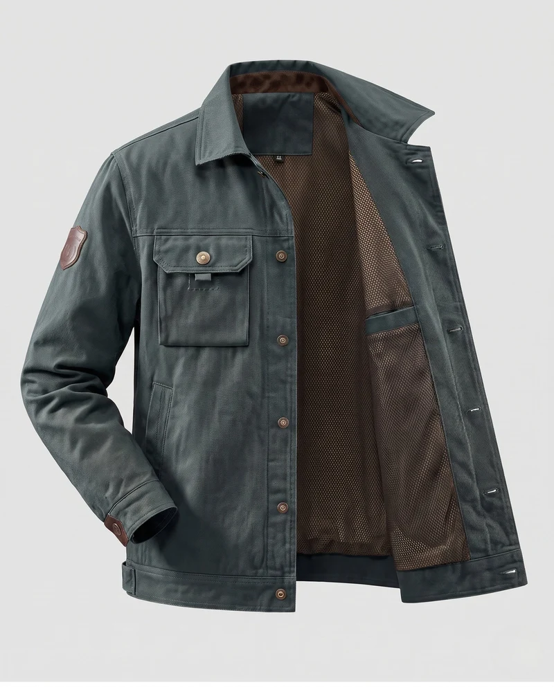 Männer robuster Canvas-Feldjacke mit winddichter Membran, Brustklappen-Taschen und verstärkten Druckknöpfen