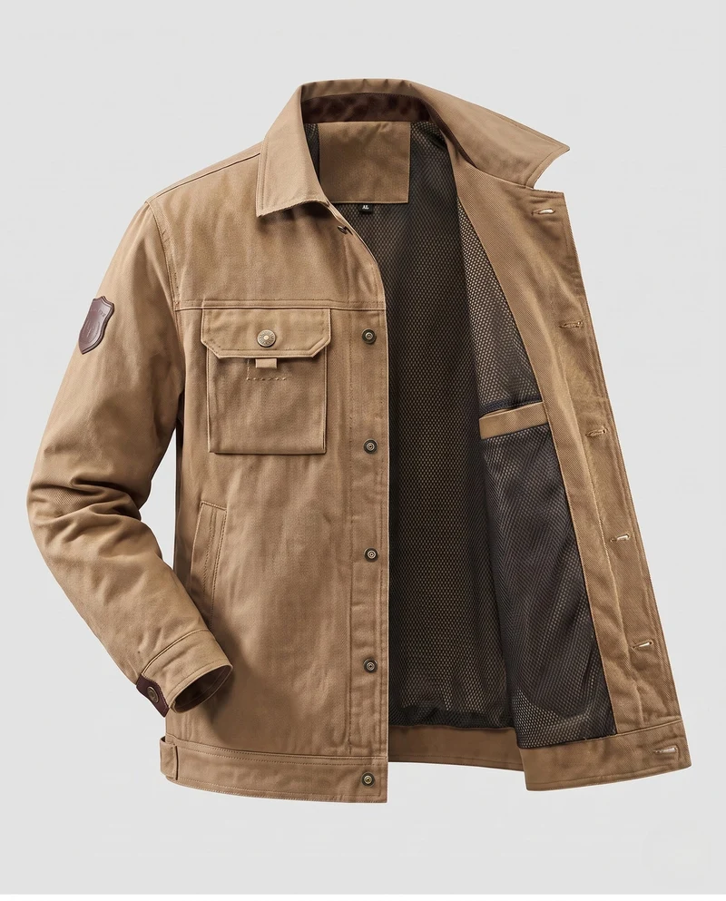 Männer robuster Canvas-Feldjacke mit winddichter Membran, Brustklappen-Taschen und verstärkten Druckknöpfen
