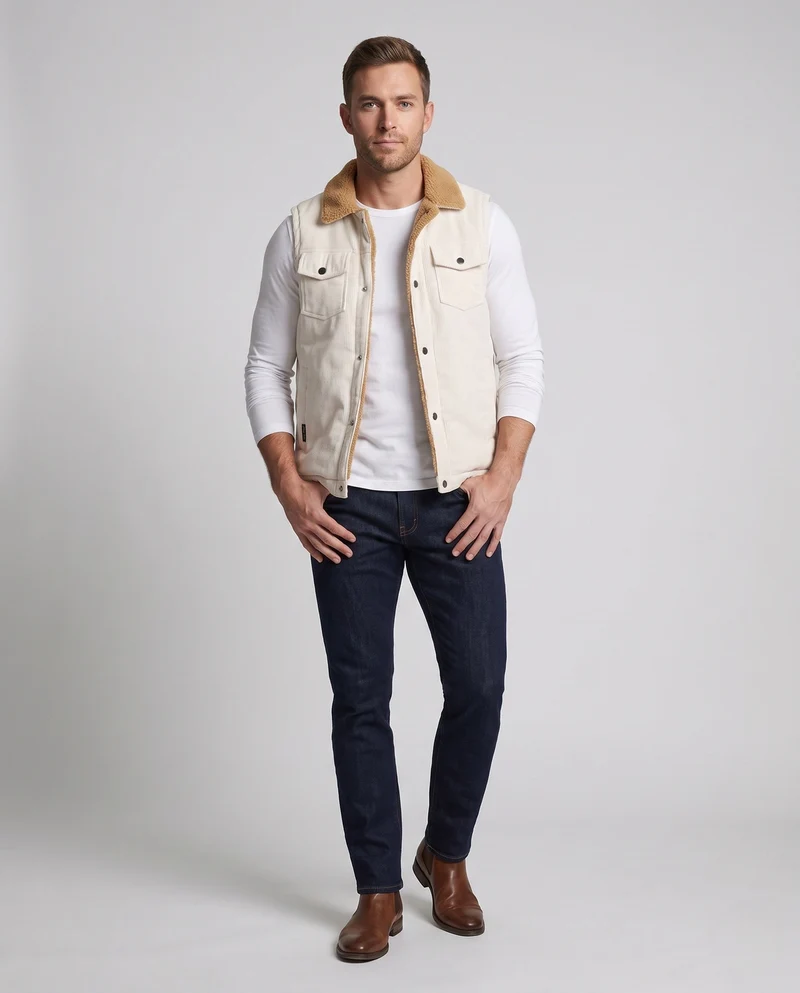 Herren robustes Teddy-Futter Arbeitsweste aus feinem Cord mit Umlegekragen