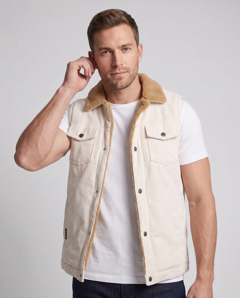 Herren robustes Teddy-Futter Arbeitsweste aus feinem Cord mit Umlegekragen