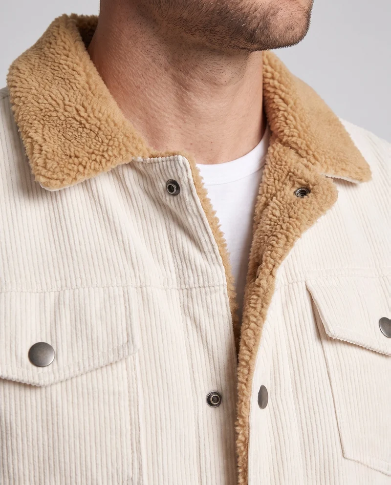 Herren robustes Teddy-Futter Arbeitsweste aus feinem Cord mit Umlegekragen