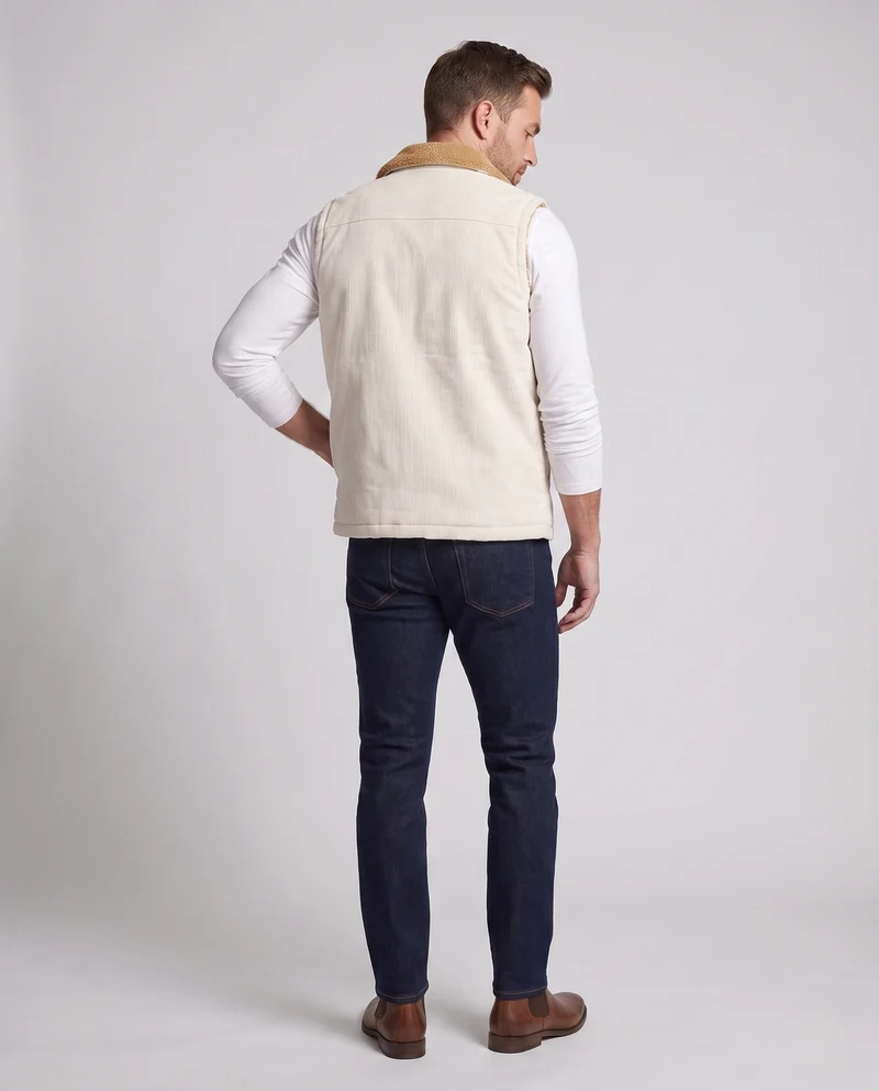 Herren robustes Teddy-Futter Arbeitsweste aus feinem Cord mit Umlegekragen