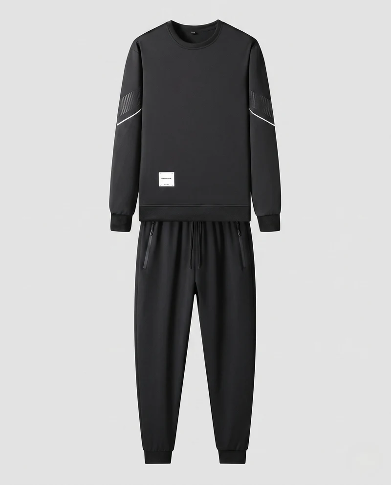 Herren Sportanzug-Set mit Rundhals-Sweatshirt, elastischem Kordelzugbund und Reißverschlusstaschen