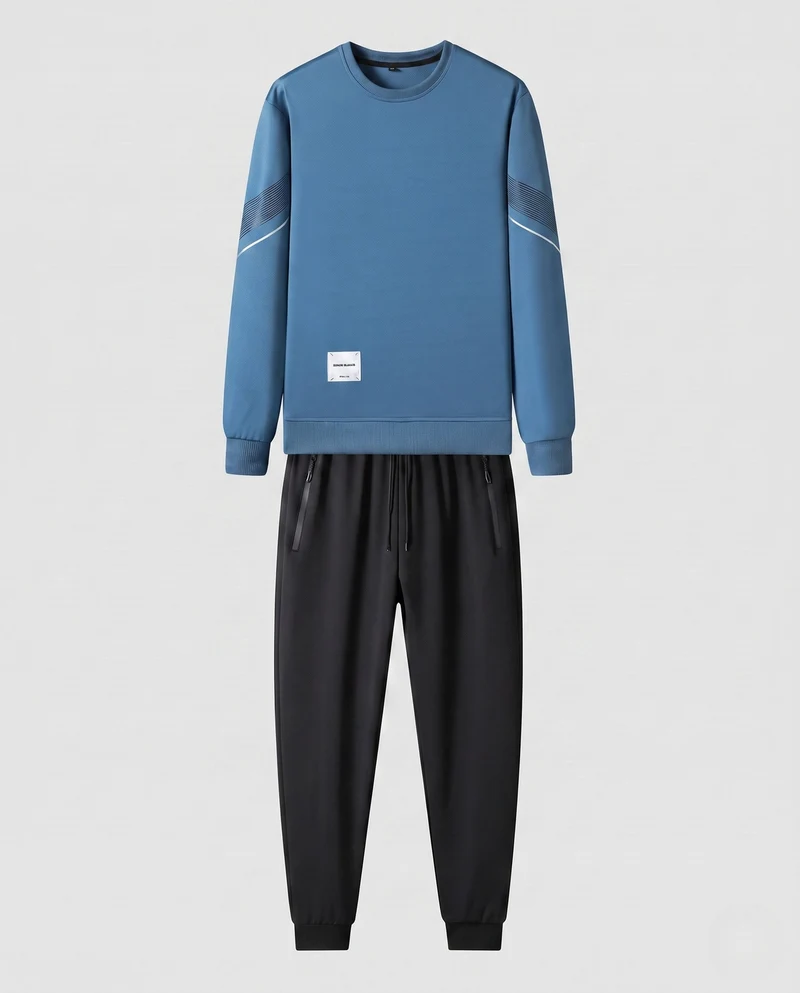 Herren Sportanzug-Set mit Rundhals-Sweatshirt, elastischem Kordelzugbund und Reißverschlusstaschen