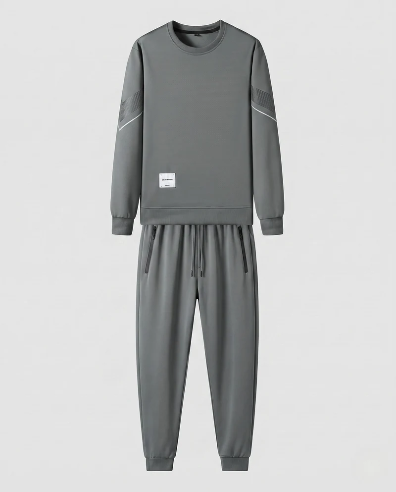 Herren Sportanzug-Set mit Rundhals-Sweatshirt, elastischem Kordelzugbund und Reißverschlusstaschen