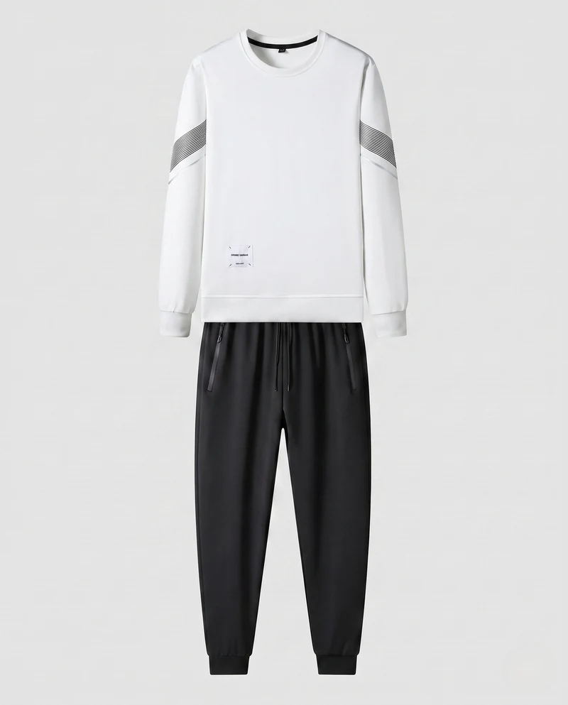 Herren Sportanzug-Set mit Rundhals-Sweatshirt, elastischem Kordelzugbund und Reißverschlusstaschen
