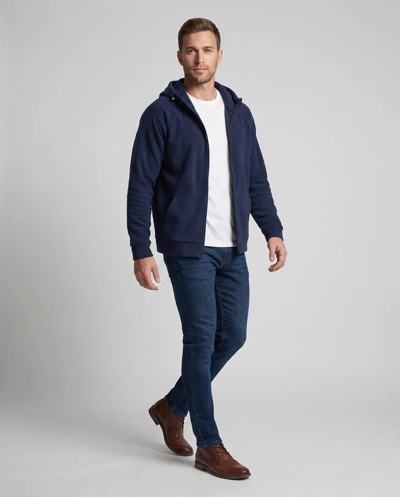 Herren strukturierte Kapuzenfleecejacke mit Raglanärmeln und Kängurutaschen