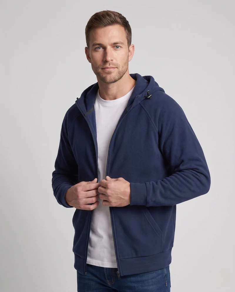 Herren strukturierte Kapuzenfleecejacke mit Raglanärmeln und Kängurutaschen