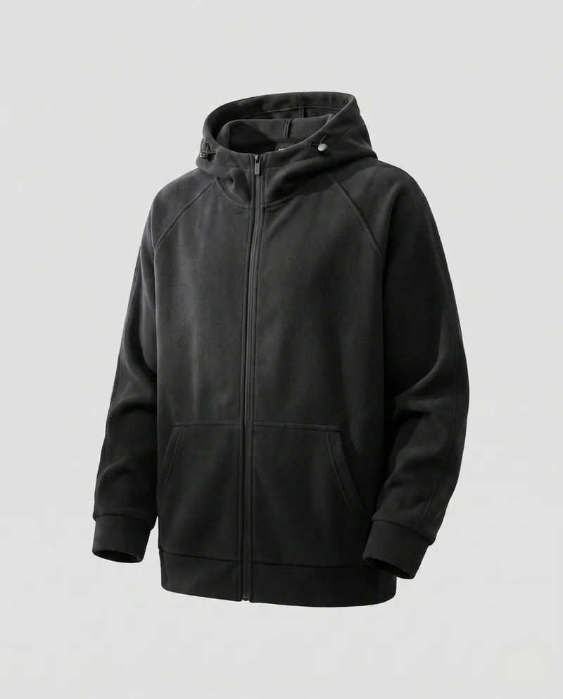 Herren strukturierte Kapuzenfleecejacke mit Raglanärmeln und Kängurutaschen