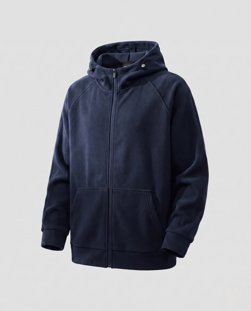 Herren strukturierte Kapuzenfleecejacke mit Raglanärmeln und Kängurutaschen